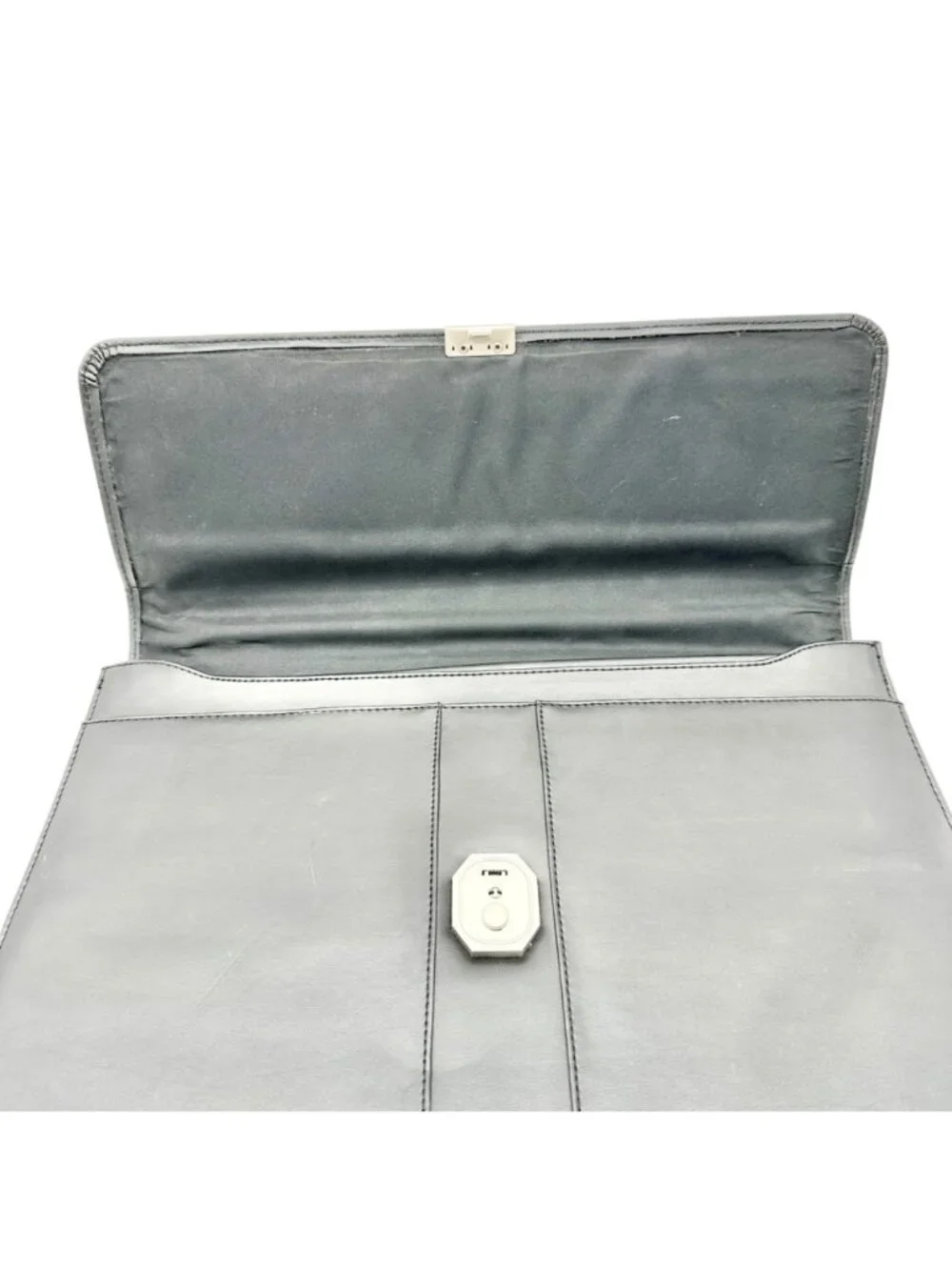 Black Leather Expandable Briefcase With Locking Clasp 17W x 12H x 2.5D